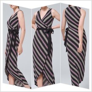 White House Black Market High Low Striped Dress in Black and Pink